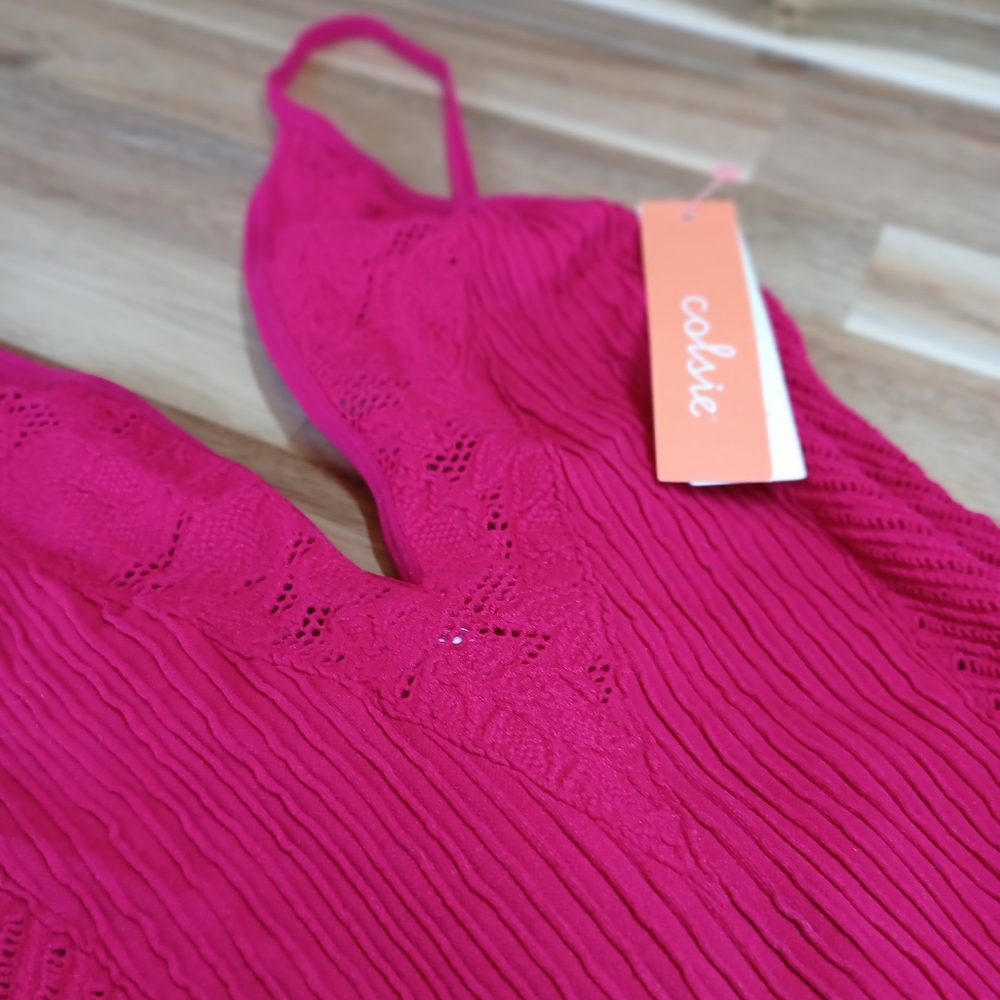 Colsie Women's Ribbed Crochet Red Thong Bodysuit Size M NWT